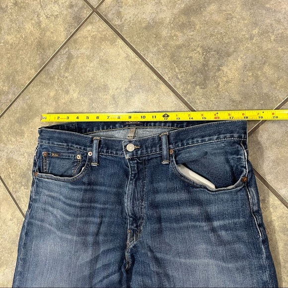 Polo Ralph Lauren Varick Slim Straight Jeans Mens 36x32 Blue Dark Wash Faded EUC - Picture 7 of 11
